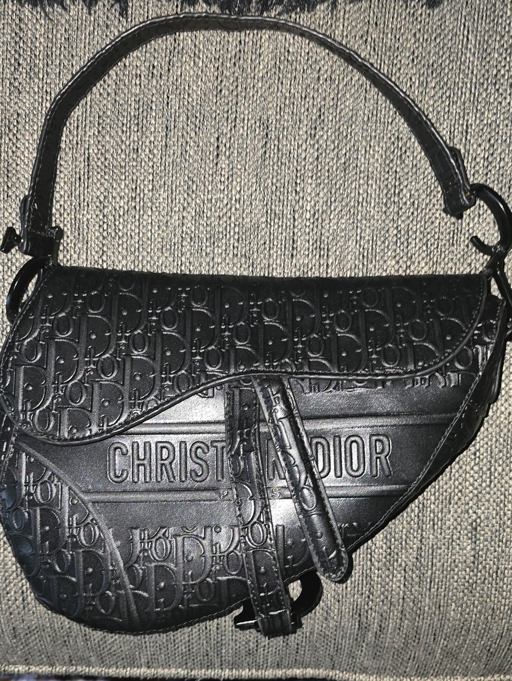 Broken Handle- Dior Black Embossed Saddle Shoulder Bag